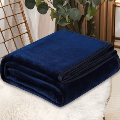 Inspire Curations Soft Coral Fleece Travel And Bed Blanket navy 100x150cm