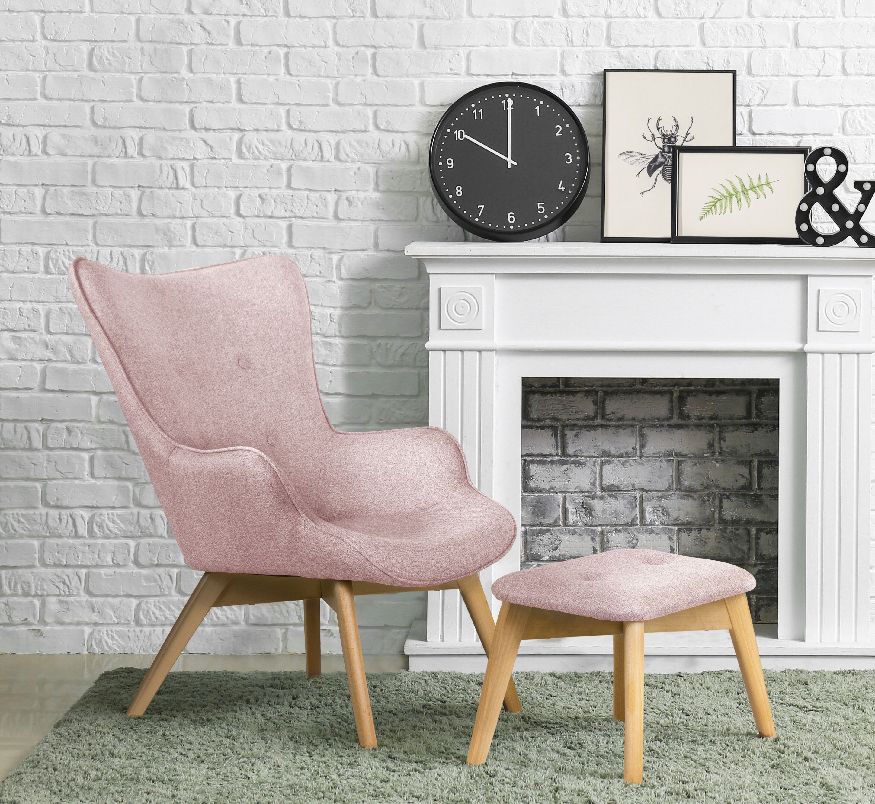 Sessel HOME AFFAIRE "Nicko", rosa, B:71cm H:96cm T:86cm, 100% Polyester, Sessel, Design-Sessel Sessel mit Hocker Lounge-Sessel Einzelsessel, wahlweise mit und ohne Hocker