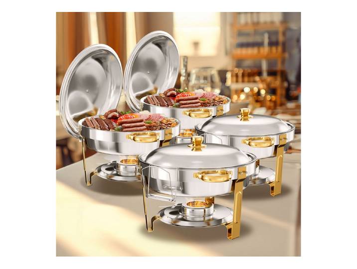 Warmounts Speisenwärmer 4,7L Luxus Buffetwärmer Edelstahl, (4-tlg., Chafing Dish Speisenwärmer Set, 5QT Rund Buffet Warmhalter-Set), für Party, Hochzeit, Weihnachten, Catering