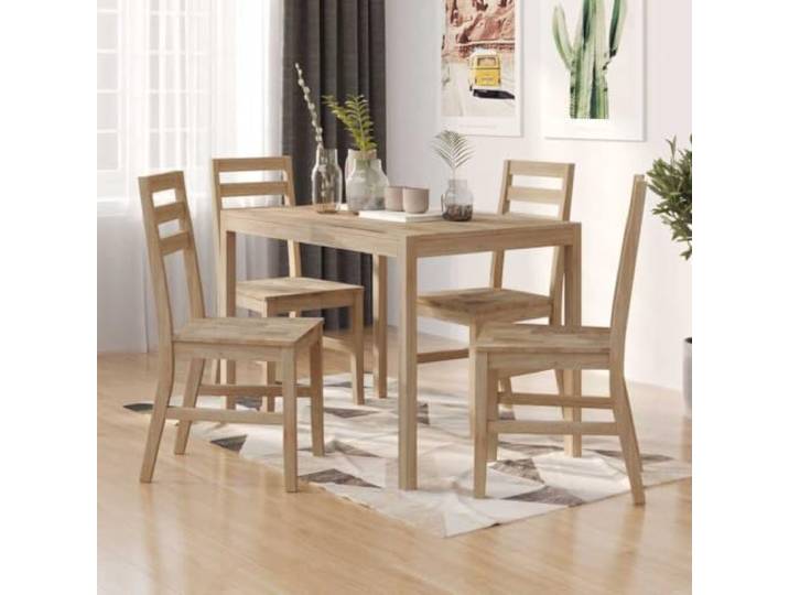HGFDSAWE 5-TLG. Essgruppe Massivholz Akazie - Brauner Tisch & 4 Stühle Robustes Hartholz, Gebürstete Oberfläche, Modernes Design