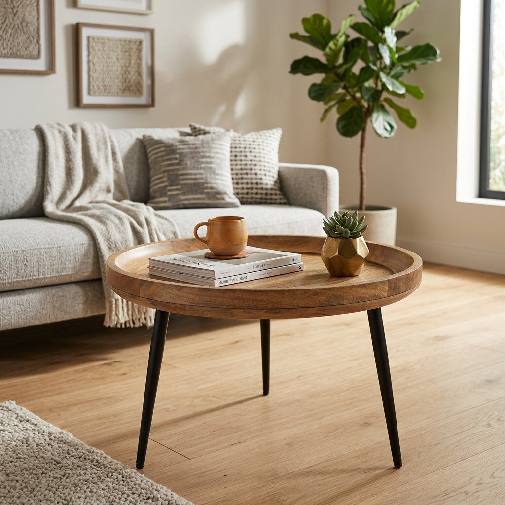Natur Pur Sitkin Round Coffee Table Large Brown 38cm H x 60cm L x 60cm W