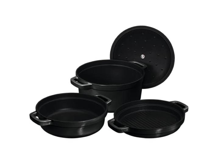 CHEF CUISINE Gusseisernes Kochtopf- & Pfannen-Set, 3-teilig mit Deckel Ofenfest