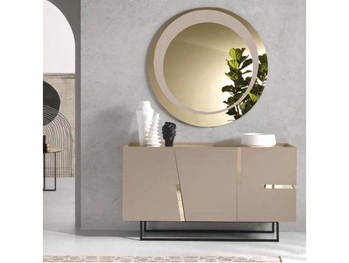Buffet GIRONA - Madia 3 ante - Inserts miroir bronze - Gris - 110 cm - 3 portes