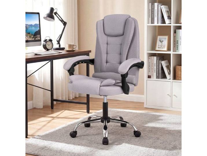 COSTWAY Fauteuil De Bureau Inclinable Chaise Ergonomique à Accoudoirs Synchronisés Réglable en Hauteur Dossier respirant Gris
