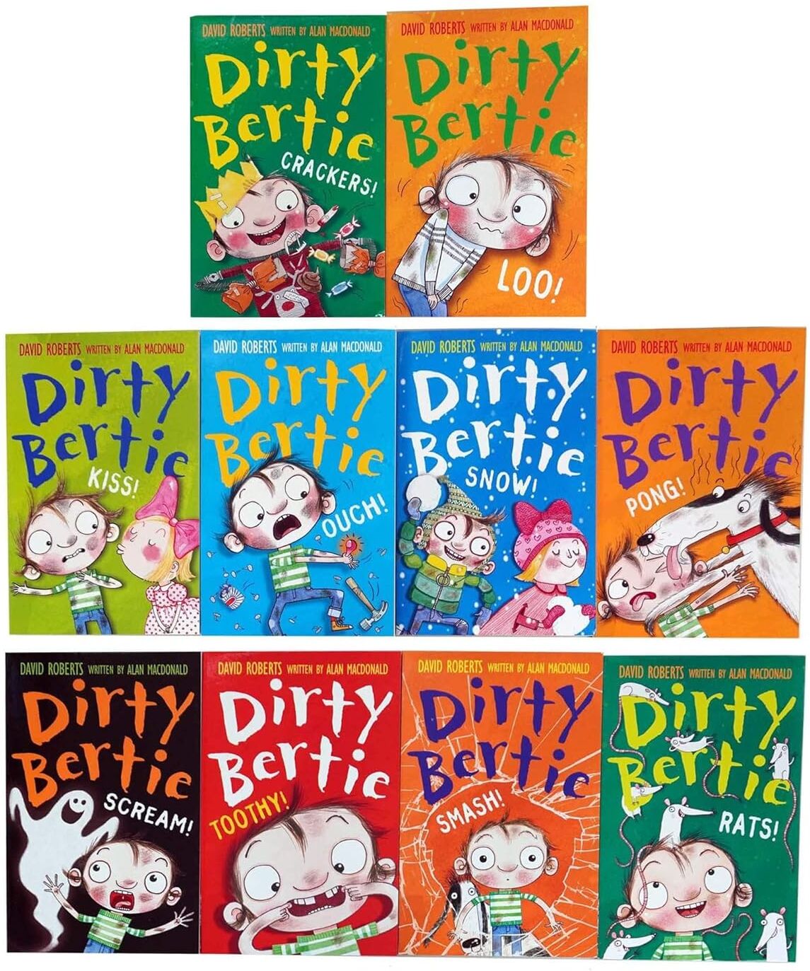 Stripes Publishing Dirty Bertie Series 2 10 Books Collection Set by Alan MacDonald - Paperback - Ages 6-8 - Toothy, Rats, Smash, Kiss, Pong, Scream, Loo, Ouch