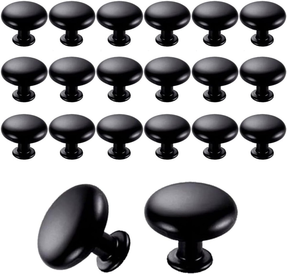 Set van 20 Ladeknoppen en Handgrepen met Ronde Plaat - 30mm Knop voor Keuken, Kast en Meubels (Zwart)