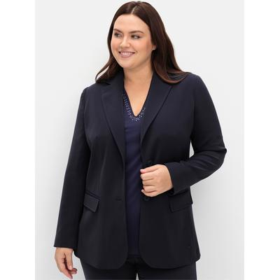 Jackenblazer SHEEGO "Blazer", Damen, Gr. 50, blau (tiefblau), 100% Polyester, Blazer
