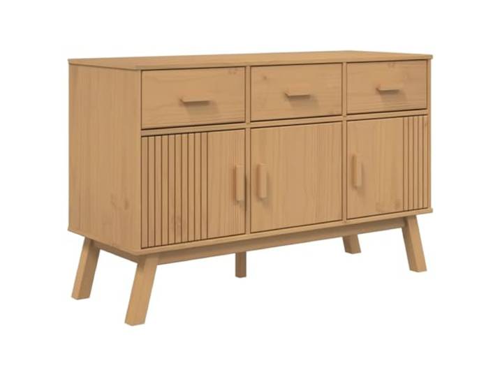 KGFHERENB Sideboard Braun 114x43x73,5 cm Kiefer Massivholz Kommode Skandinavische Anrichte aus Kiefernholz mit 3 Schubladen und 3 Türen für Wohnzimmer und Flur.