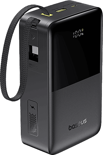 Powerbank - Baseus EnerFill Bipow 2 Pro, 30000mAh, 22.5W, Con cable retráctil Tipo-C, Carga bidireccional y simultánea, Pantalla inteligente, Negro