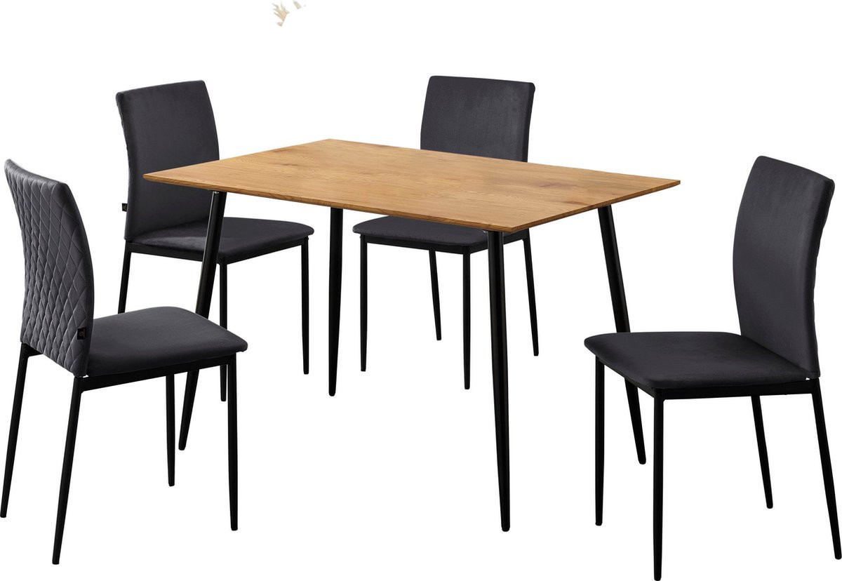 Eetset Notio Living met tafel van 120 cm in Eiken en Antraciet Fluweel