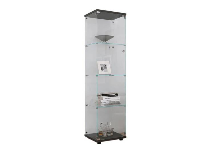 FUROKOY Glasvitrine Standvitrine, Modern Glas Vitrinenschrank (4 Lagen Glasvitrine mit 1 Glastür, Sammlervitrine, für Sammlerstücke Bücher Wein)