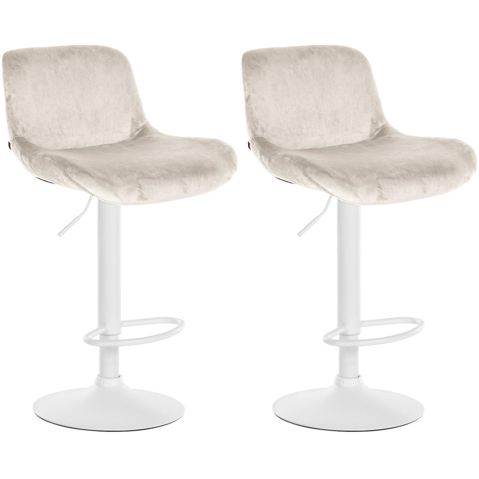 CLP 2er Set Barhocker Solon Weiß Samt - Farbe: creme, Material: Samt
