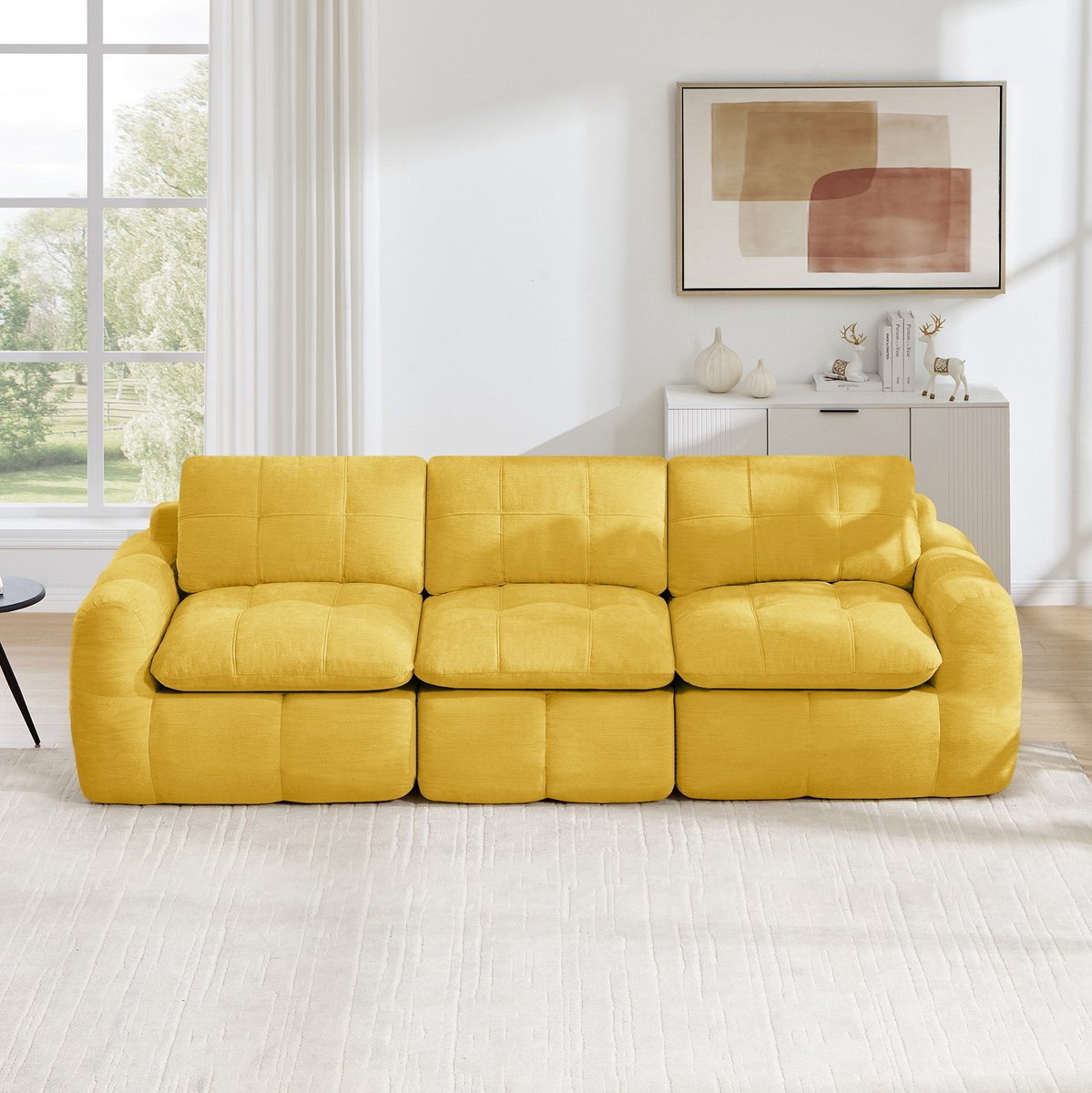 STILVORA Modulaire 3-Zits Zitbank met Ergonomisch Comfort, Chenille Geel, Breedte: 264 cm