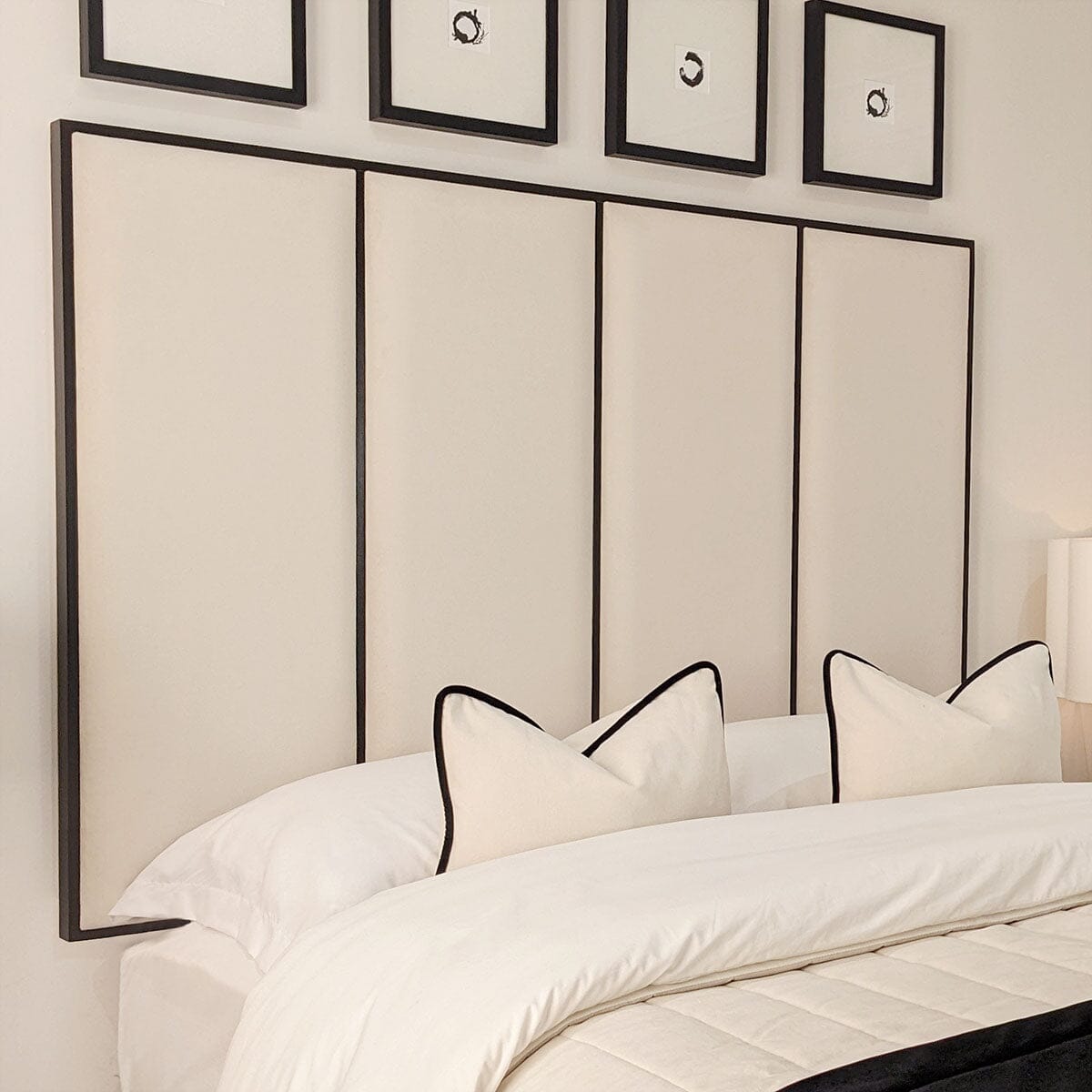 Elodie Premium Cream Velvet Headboard with Black Wooden Inlay, King