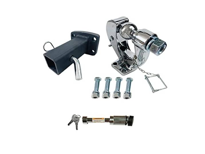 Anhängerkupplung, Anhänger Pintle Haken Montageplatte for 2 Empfängerkupplungsadaptermontage mit Pin Lock 2 Kugelanhängerteile(With chromed hook)