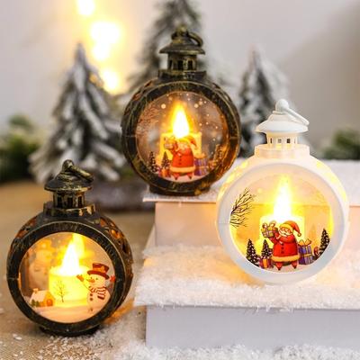 Youfap Market Christmas Round Wind Light Merry, Christmas Decoration For Home Ornaments, Xmas Gift New Year Holiday Decor Lamp santa Claus Black