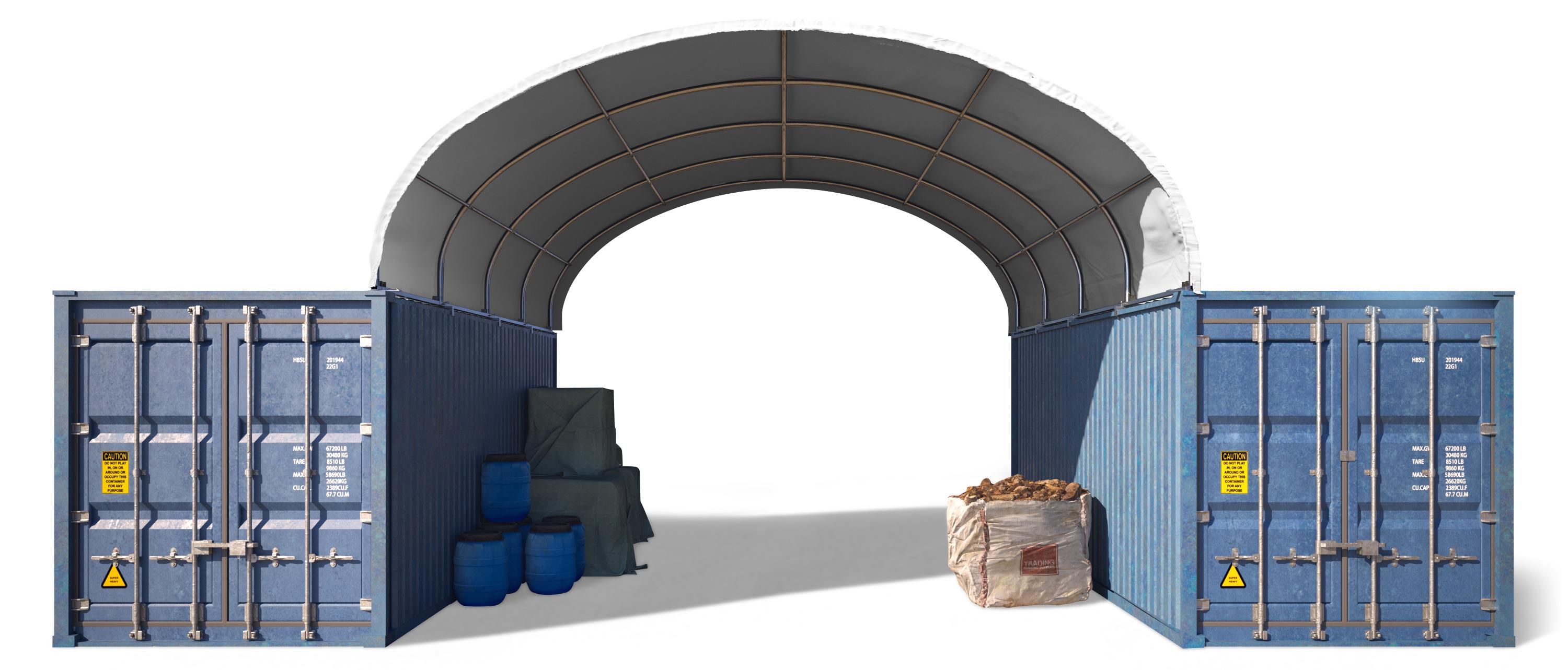 TOOLPORT Container Überdachung 6x6m PE 1400N Weiß - Lagerzelt mit Statik, wasserdicht, Rundbogenhalle für Container, Baustelle & Landwirtschaft