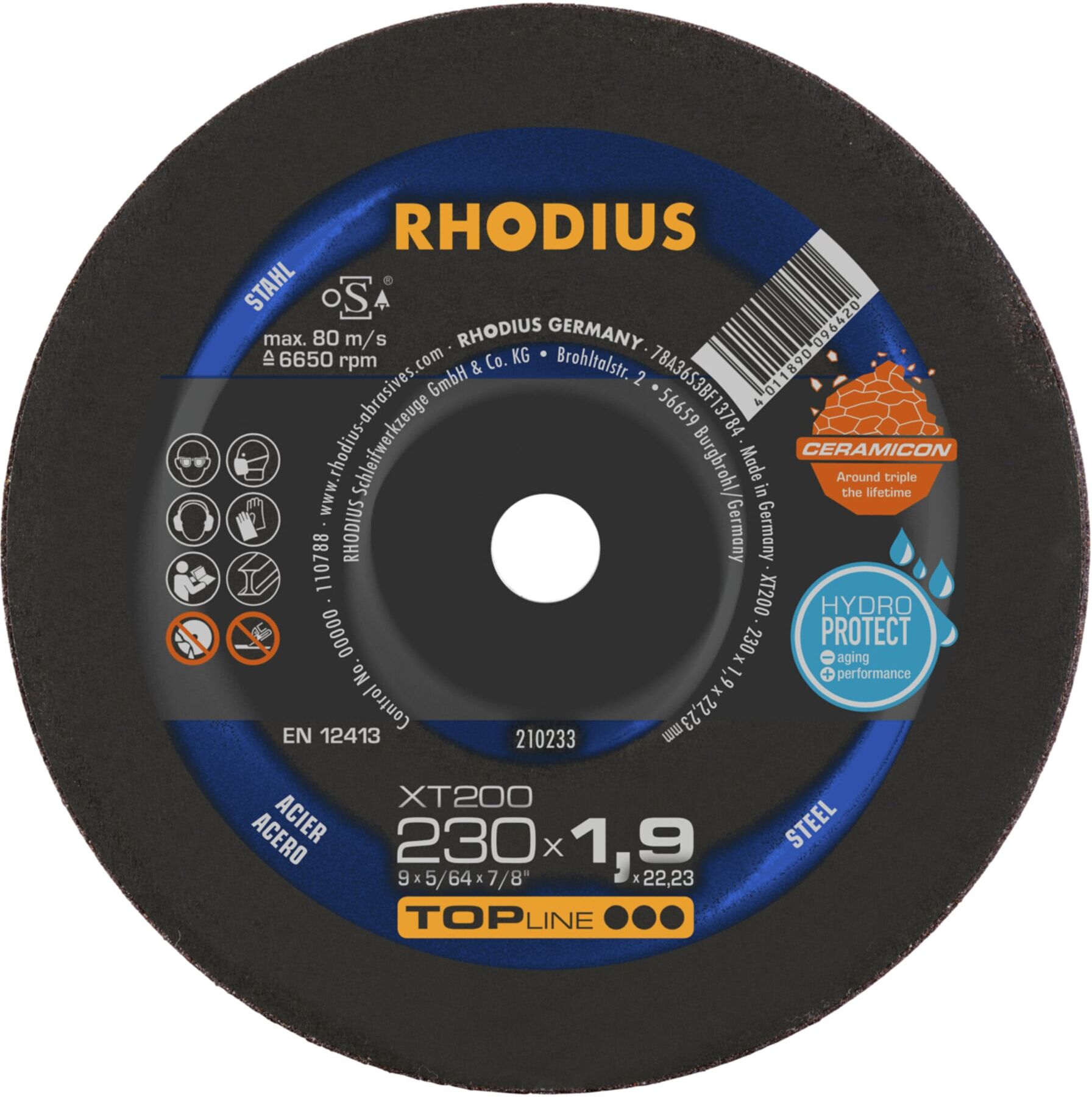 RHODIUS TOPline XT200 EXTENDED Extradünne Trennscheibe 230 x 1,9 x 22,23 mm (210233)