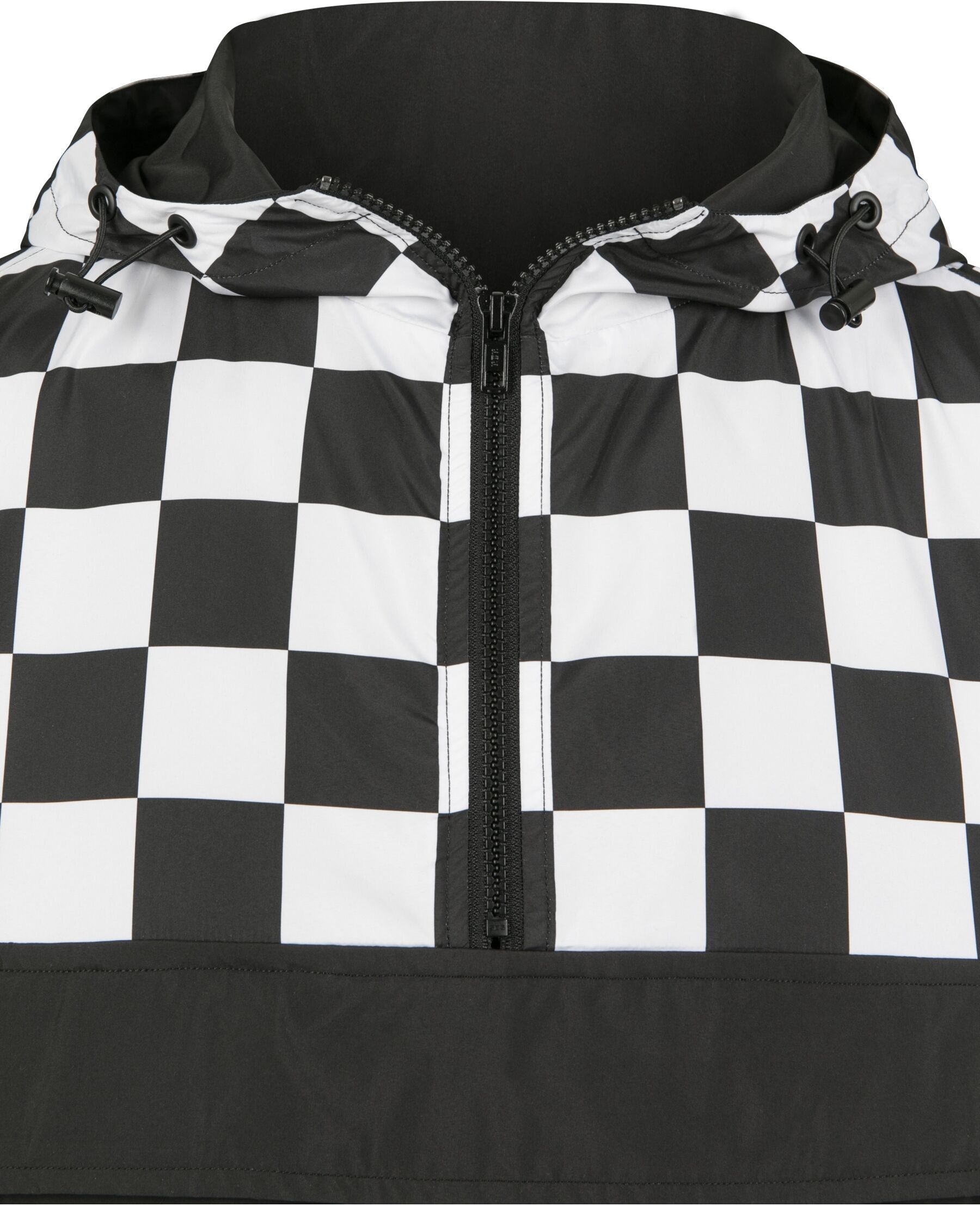 Langmantel URBAN CLASSICS "Urban Classics Herren Check Pull Over Jacket", Herren, Gr. M, schwarz-weiß (blk, chess), 100% Polyester, Mäntel