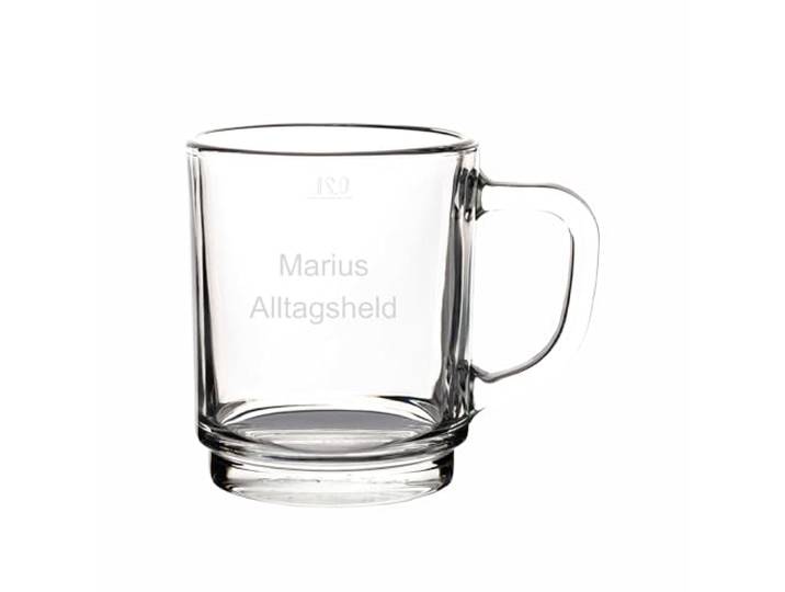 LUXENTU Glastasse mit Gravur, Namensgravur, 250 ml, 60 Stück Personalisierter Glasbecher für Kaffee, Tee zum Geburtstag oder Wichtelgeschenkidee, geeicht 0,2 l, spülmaschinenfest