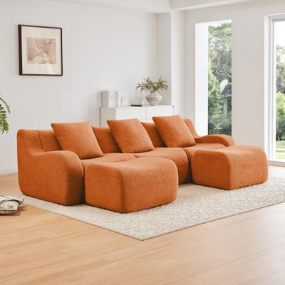 Loedds 115.3-inch 3-Seat U-Shaped Teddy Fabric Sectional Sofa with Chaise and Curved Arms for Living Room