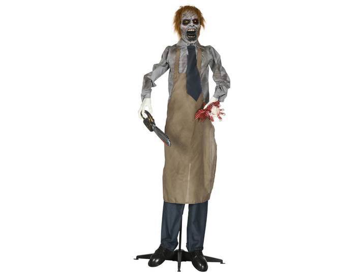 Homcom Halloween Dekoration 170cm Kettensägenmörder mit beweglichem Körper, Arm, Mehrfarbig, Kunststoff, 18x170x130 cm, Dekoration