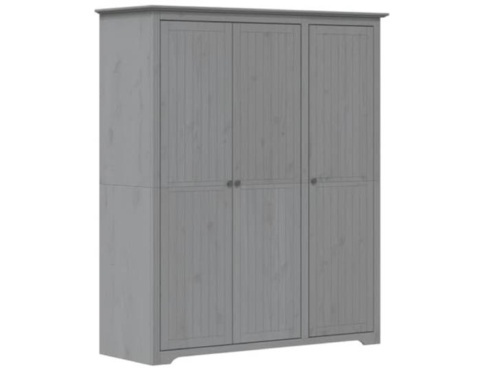 HBBMGYD Kleiderschrank Bodo, Grau, 146 x 53,5 x 173 cm, massives Französisches Design, Aufhängungsschiene, oberes Regal, Metallgriffe, Wandbefestigung im Lieferumfang enthalten