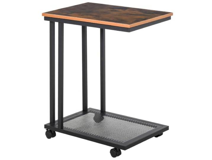 HOMCOM Table d'Appoint\, Table de Lit à Roulette\, Cadre Acier Boisé Bout de Canapé\, Vintage Style Industriel