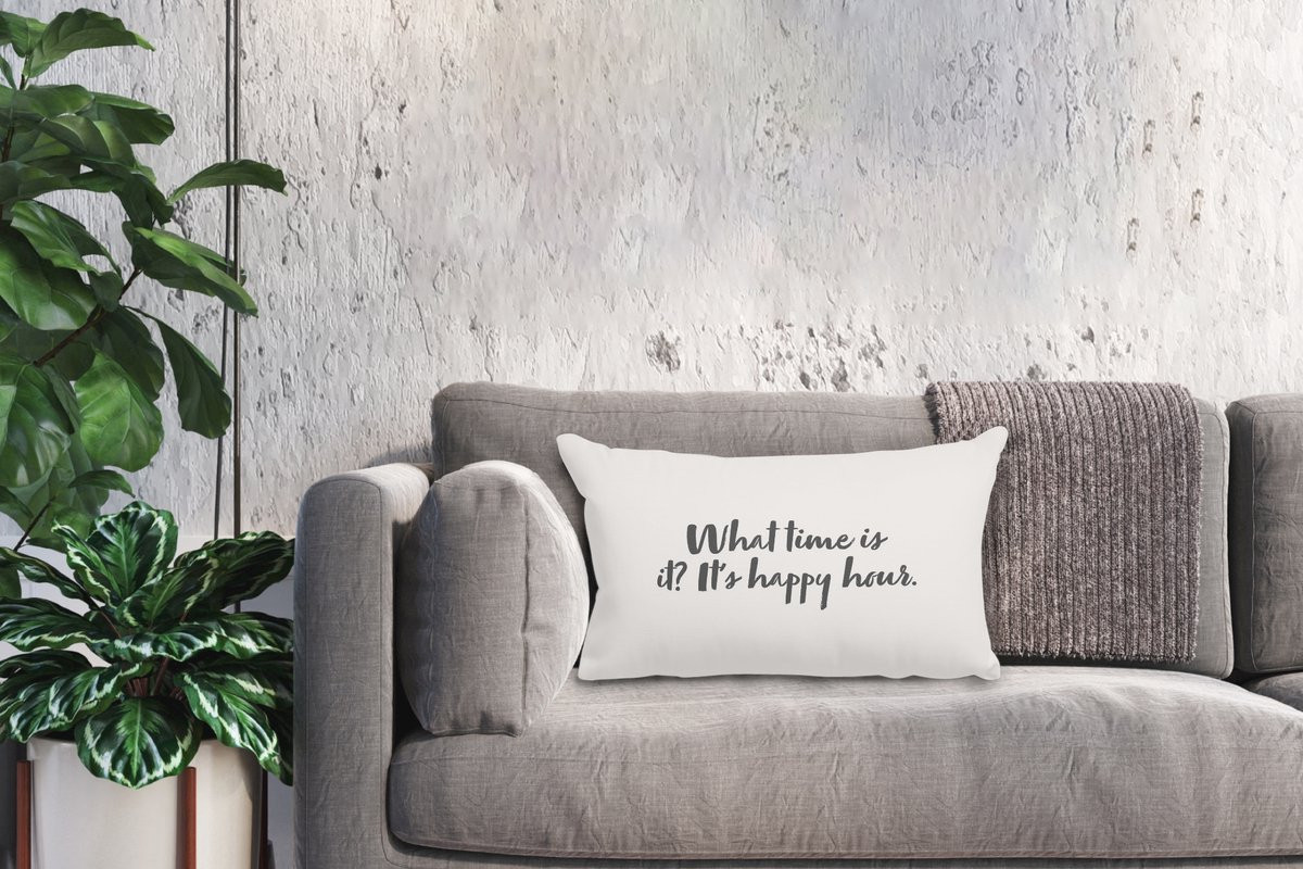 PillowMonkey Sierenkussen Quotes What time is it it's happy hour B/D: 50 x 30 cm