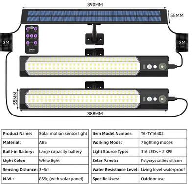 Inspired Finds Solar 316 158LED Motion Sensor Outdoor Wall Mount LED Security Light Waterproof For Garden Fence Yard Camping 1 In 2 316led