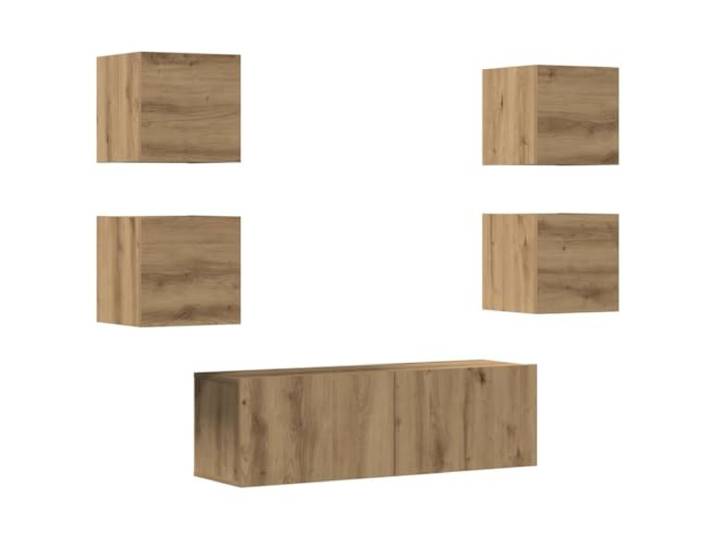 Roanoer 5-TLG. TV-Schrank-Set Wandmontage Artisan-Eiche Holzwerkstoff Modulares TV Board Hängeschrank Set für Wohnzimmer und Schlafzimmer mit flexiblem Stauraum für Mediengeräte.