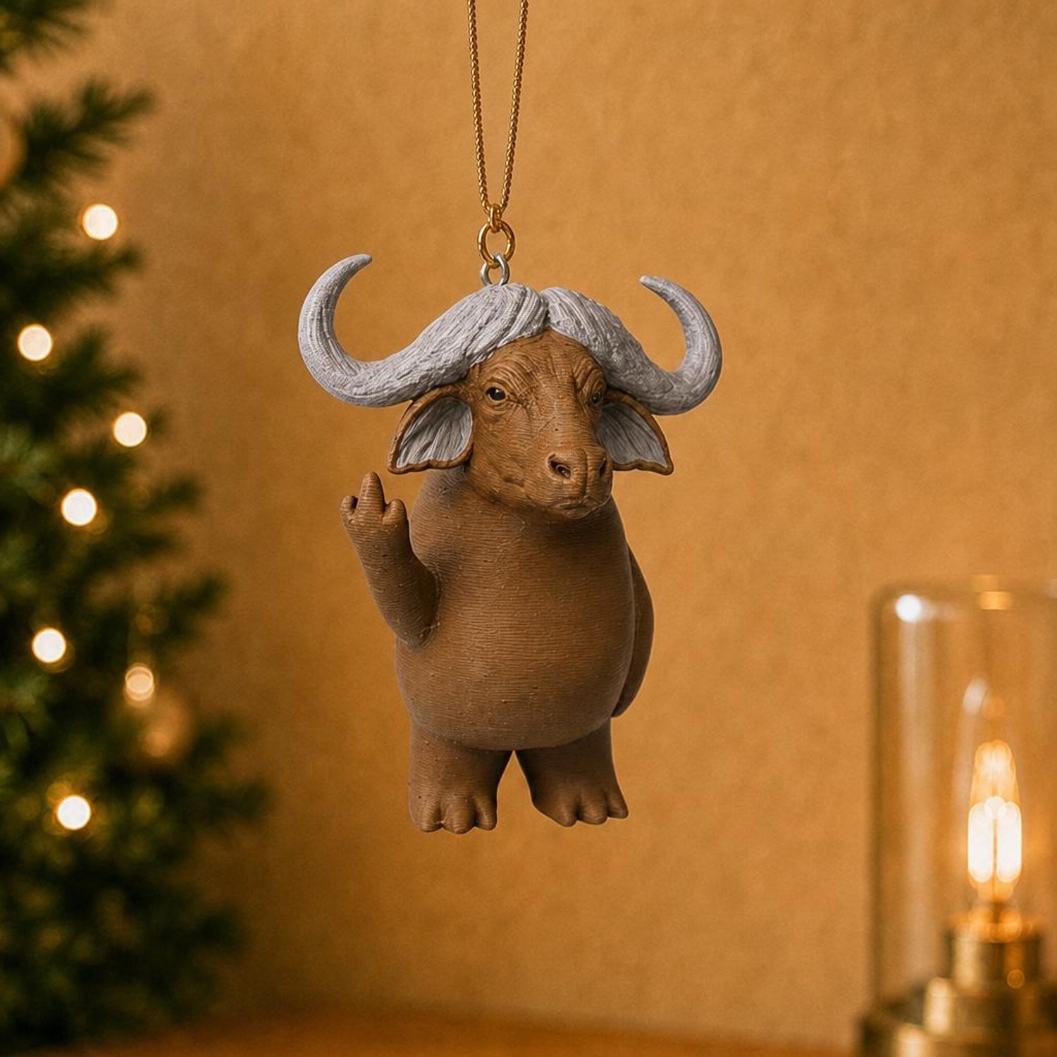 AnimalsAttitude Kleine Buffel Figurine met Middelvinger – 3D-geprint PLA Beeldje – Humorous Home Accessory