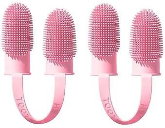 United Pet Finger Toothbrush Set For Dogs And Cats Soft Silicone Pet Toothbrush Dental Cleaning Brush pink