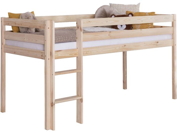 Hochbett TICAA Malte, FSC-zertifizierte Kiefer , beige (kiefer massiv natur), B:101cm H:114cm L:205cm, Hochbetten, Hochbett, mit Rollrost