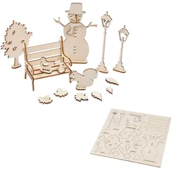 3D-Puzzle Dekoration aus Naturholz - Schneemann Motiv zum Basteln & Verzieren - Kreative Freizeitbeschäftigung & Edle Winter Deko - Material MDF