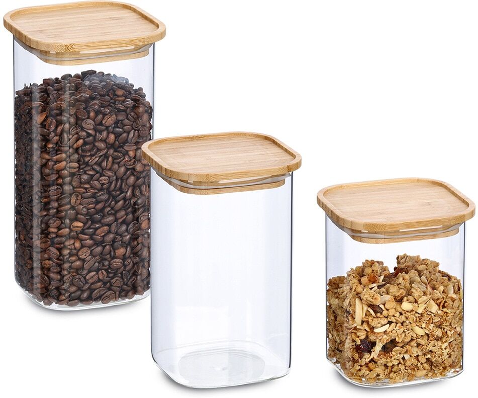 Vorratsglas ZELLER PRESENT, transparent, Glas, Massivholz, Silikon, Lebensmittelaufbewahrungsbehälter, Vorratsglas, mit Bambusdeckel transparent Einheitsgröße