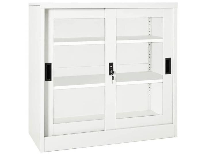 Vintage Armoire Vaisselier/Bibliothèque - Blanc - Armoire à portes coulissantes Blanc 90x40x90cm Acier _003976929