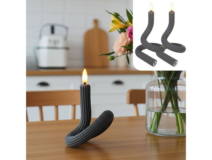 2er-Set Flexible LED-Kerze mit Flackereffekt, anthrazit, Akkubetrieb