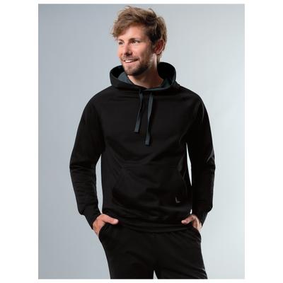 Kapuzensweatshirt TRIGEMA "TRIGEMA Kapuzensweatshirt aus Biobaumwolle", Herren, Gr. XL, schwarz, Single Jersey, 75% Baumwolle (Biobaumwolle kbA), 25% Baumwolle (recycelt), lang, ohne Ausschnitt, Sweatshirts