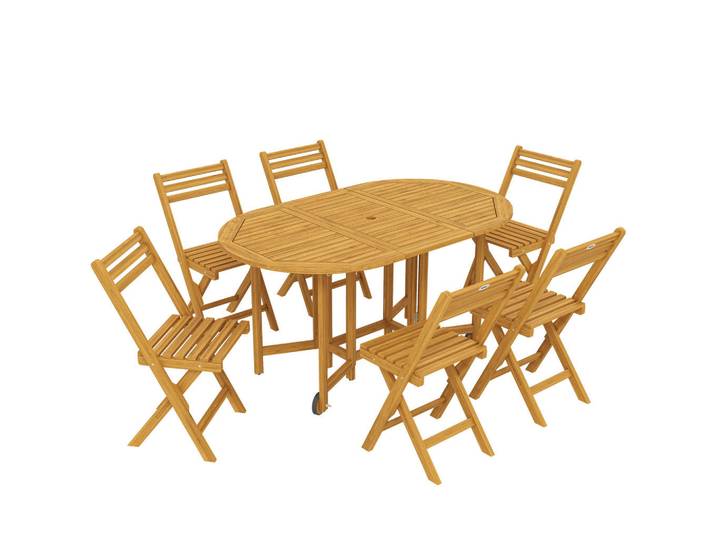 Outsunny Outdoor-Essgruppe 7er Set Akazienholz Naturholz, Akaziefarben, Holz, 7-teilig, rechteckig, eckig, Gartenmöbel, Gartengarnituren, Gartenmöbel-Sets