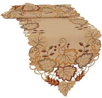 Xia Home Fashions Harvest Verdure Embroidered Cutwork Fall Table Runner