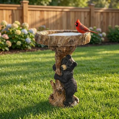 Meedzom 16.5 Inch Black Bear Bird Bath Resin Outdoor Garden Decor