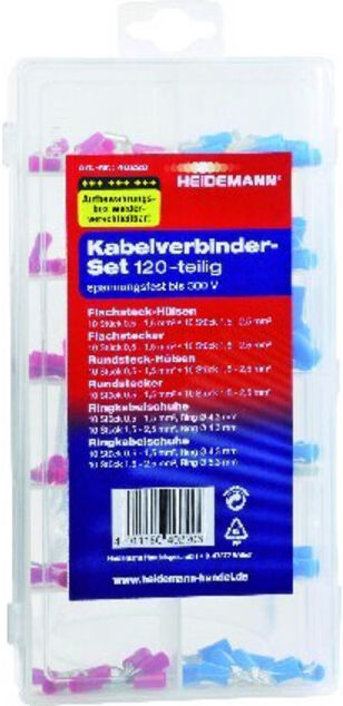 HEIDEMANN Set de connecteurs de câble 120 pièces, boîte, réutilisable (40220)