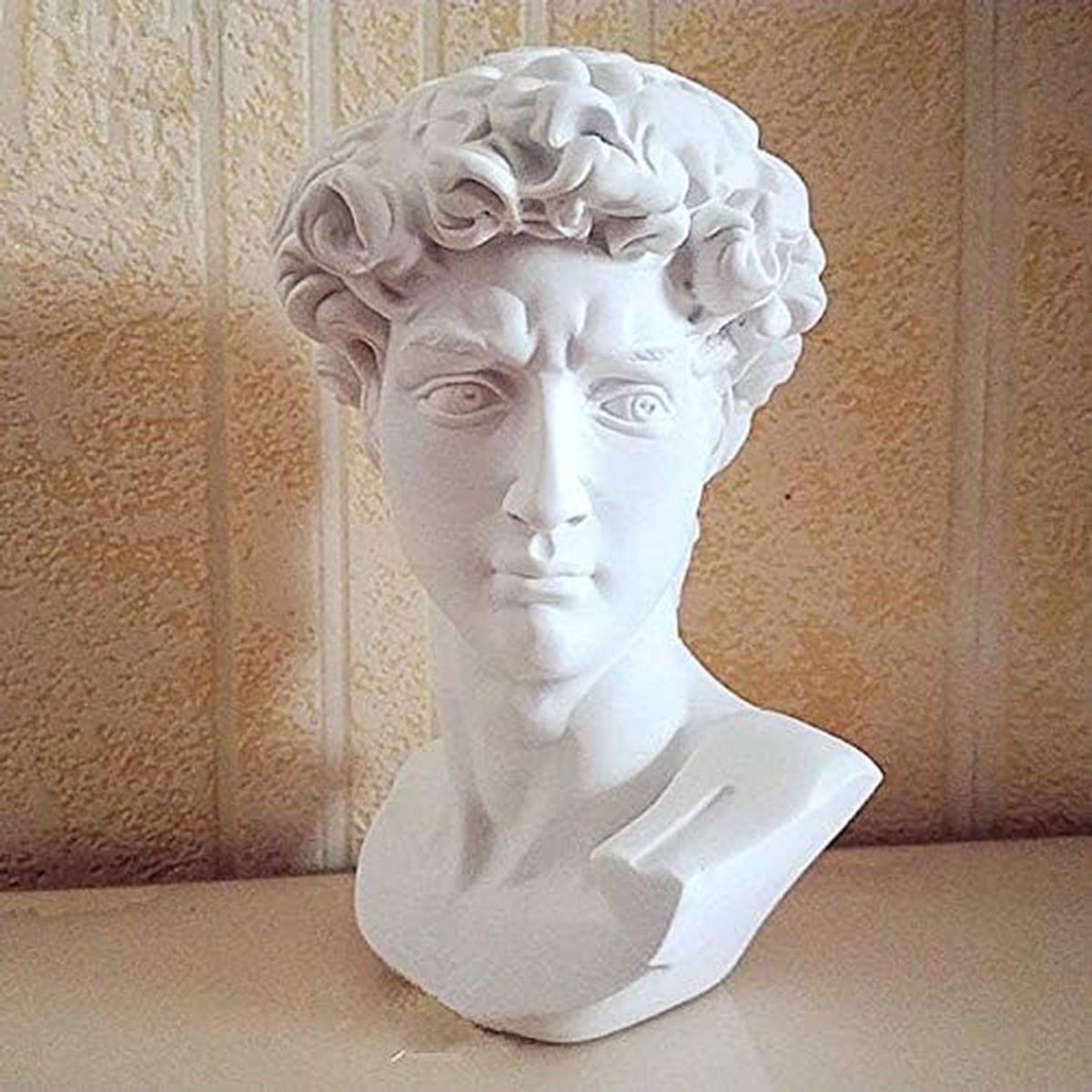 Wit Hars Buste Beeld David Hoofd Replica voor Huisdecoratie, Hoogte: 15 cm