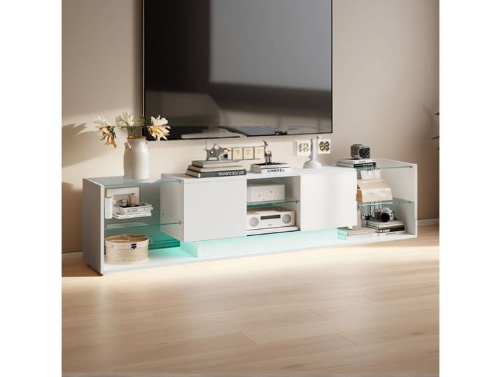 Meuble TV suspendu à éclairage LED 200 cm Anajqaqia meuble bas moderne pour salon meuble de rangement suspendu meuble bas blanc