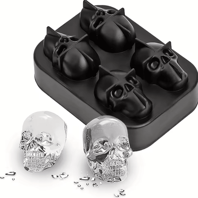 Inspire Curations 3D Skull Ice Ball Mold BPA Free Silicone Ice Cube Tray For Whiskey & Cocktails 4 Grid 1pc