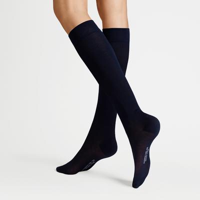 Kniestrümpfe HUDSON "RELAX FINE", Damen, Gr. 35-38, blau (marine), Baumwollmischung, normal, Socken Kniestrümpfe, Baumwoll-Mix, verstärke Spitze und Ferse