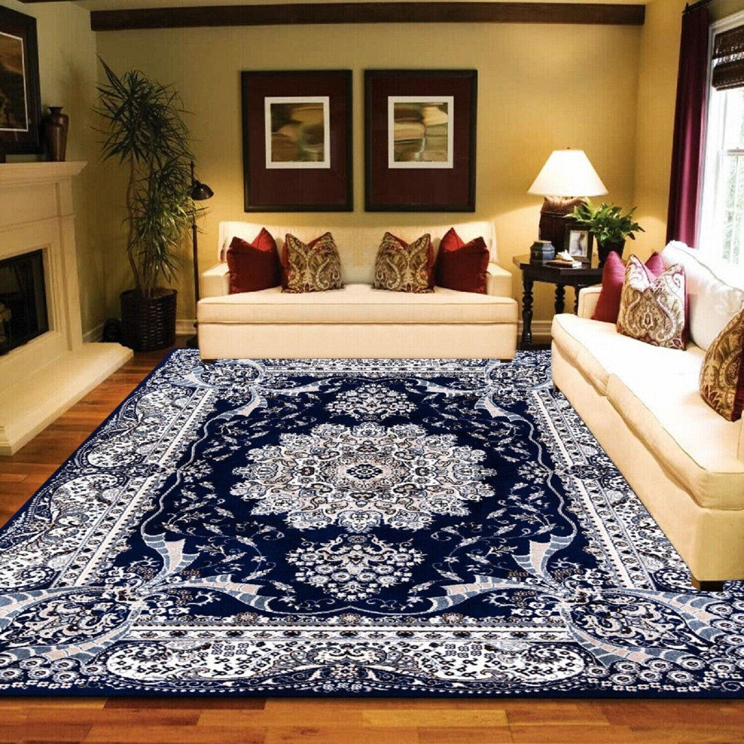 Astoria Grand Raine Floral Area Rug Blue Rectangle 160 x 230cm