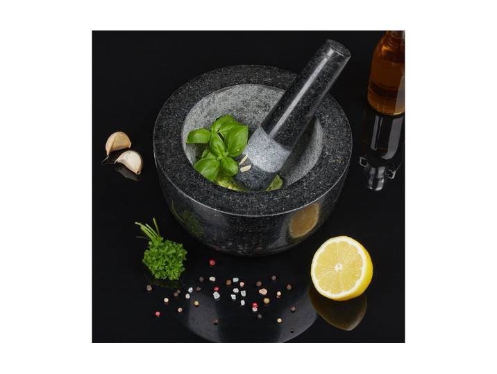 Mörser RELAXDAYS 20 cm , grau, schwarz, H:12cm Ø:20cm, Granit, Mörser, Mörser