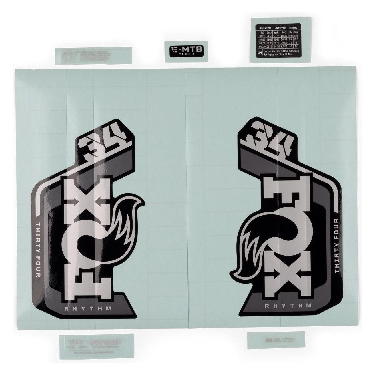 Fox Decal Kit: 2024, 34, Rhythm/Rhythm E-Tuned, Gray Logo, Shiny Black Fork FK (58892272)